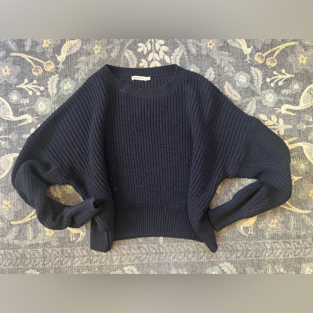 Suite Benedict oversized cropped length navy blue 5% alpaca sweater
